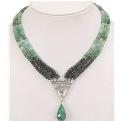 3 Strand Emerald Drop Bead Designer Necklace